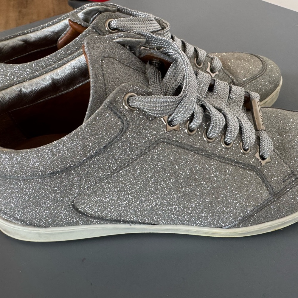 Jimmy Choo Gray Silver Glitter Sneakers